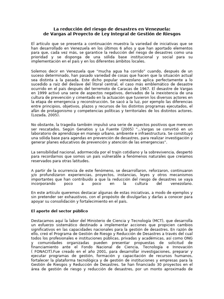La reducción del riesgo de desastres en Venezuela | PDF | Organización ...