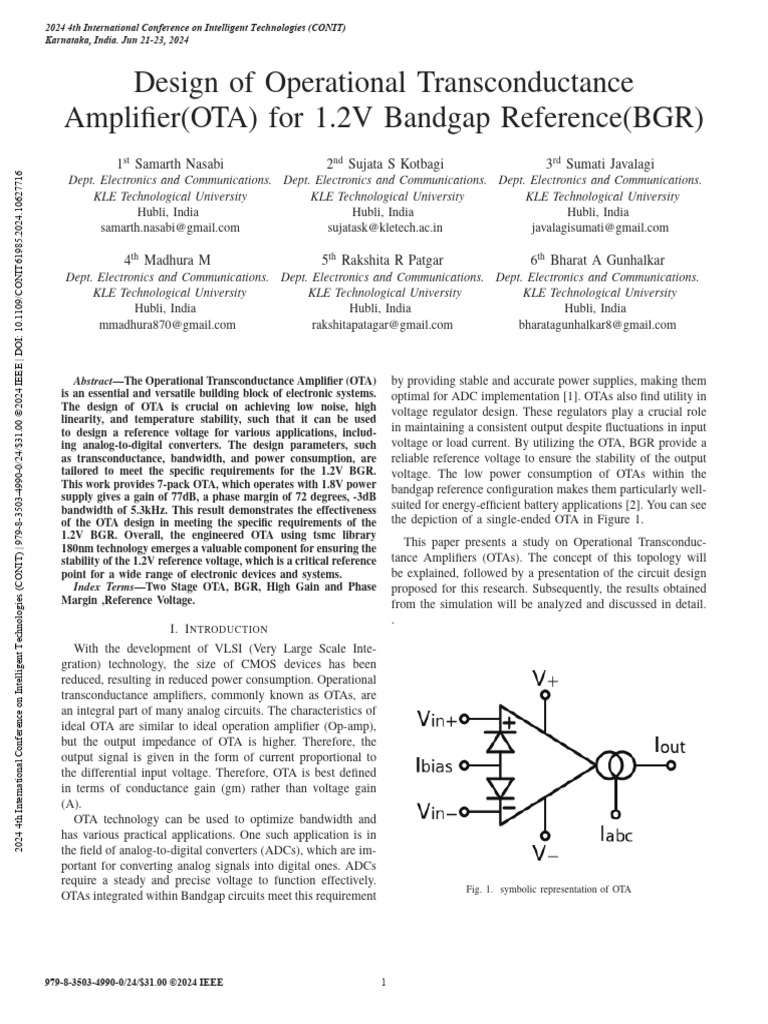 Design of Operational Transconductance AmplifierOTA for 1.2V Bandgap ...
