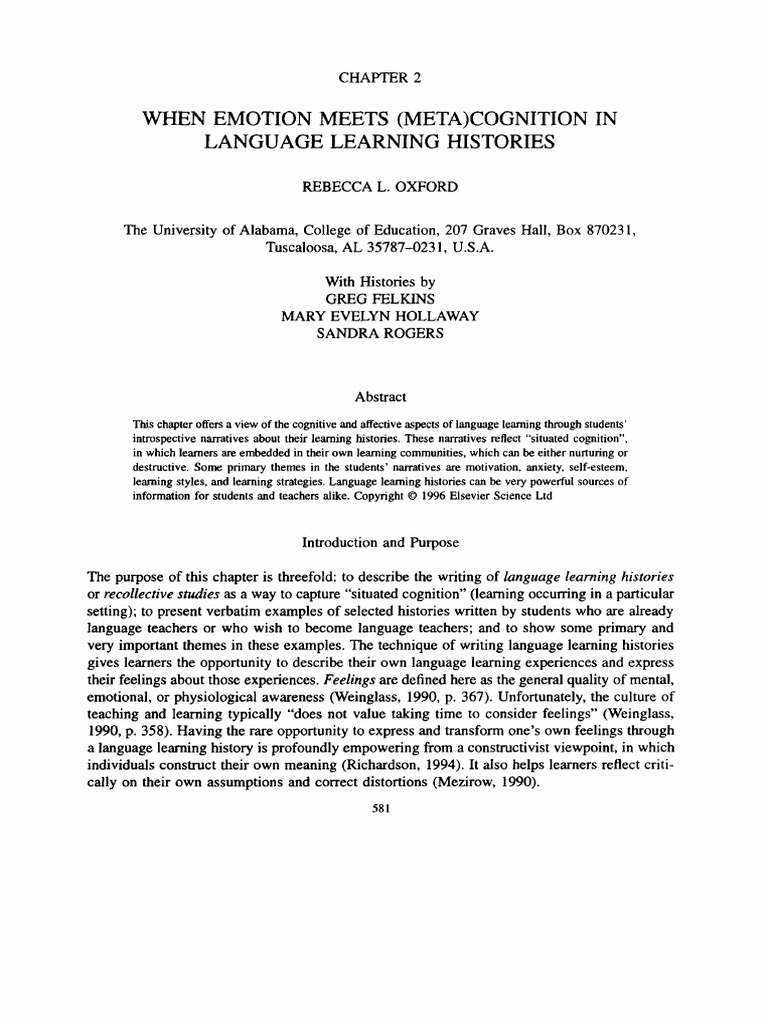Emotion and Cognition in Language Learning | PDF | Learning | Second ...