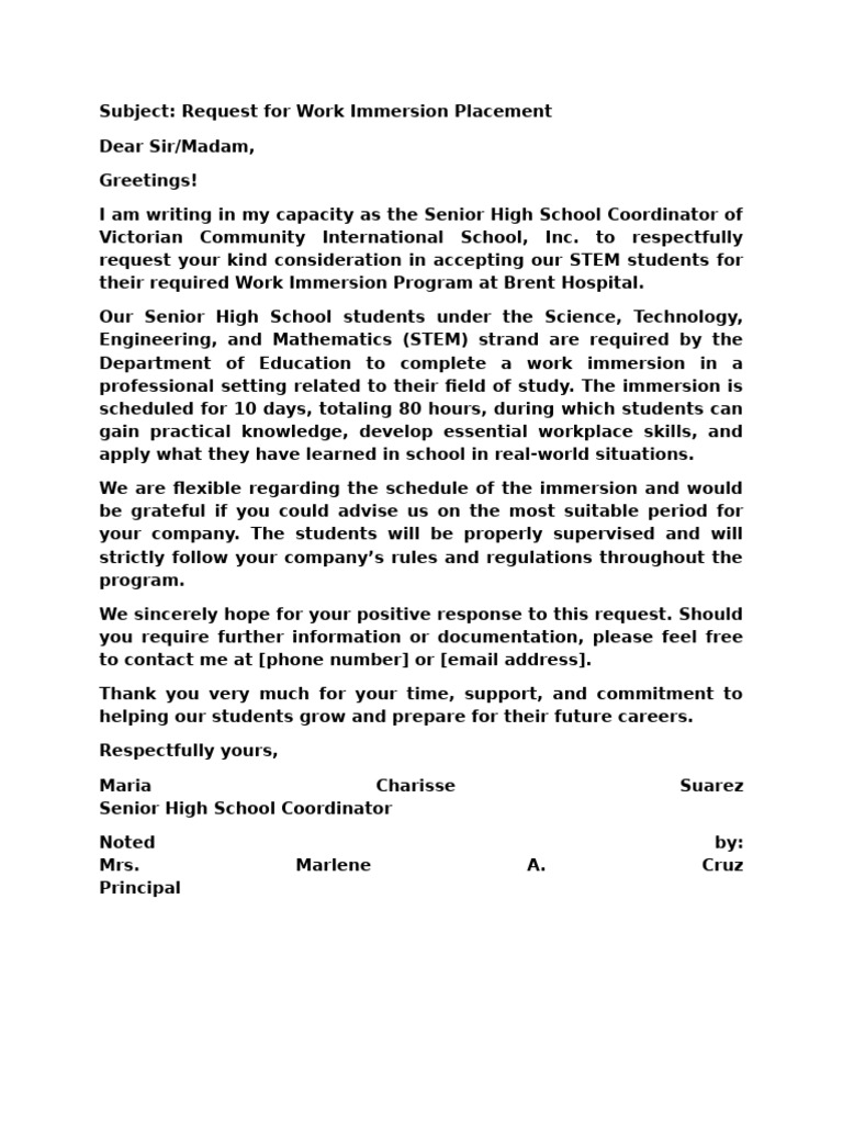 Immersion Letter | PDF | Madam