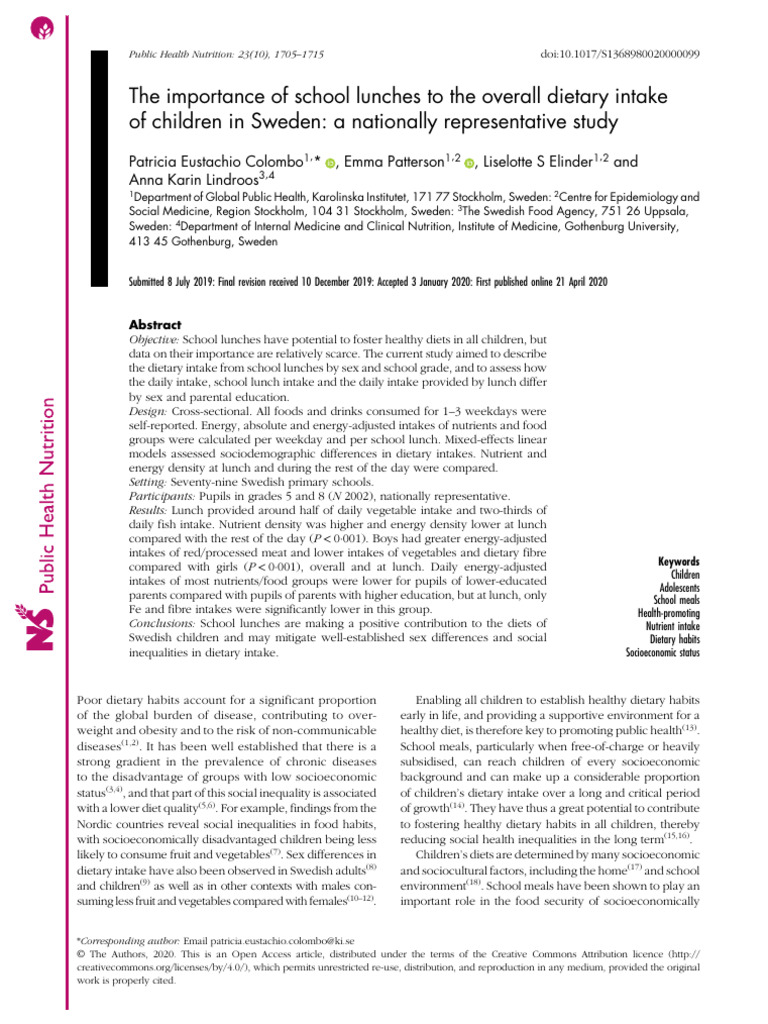 Impact of School Lunches on Swedish Kids' Diets | PDF | Vitamin | Nutrients