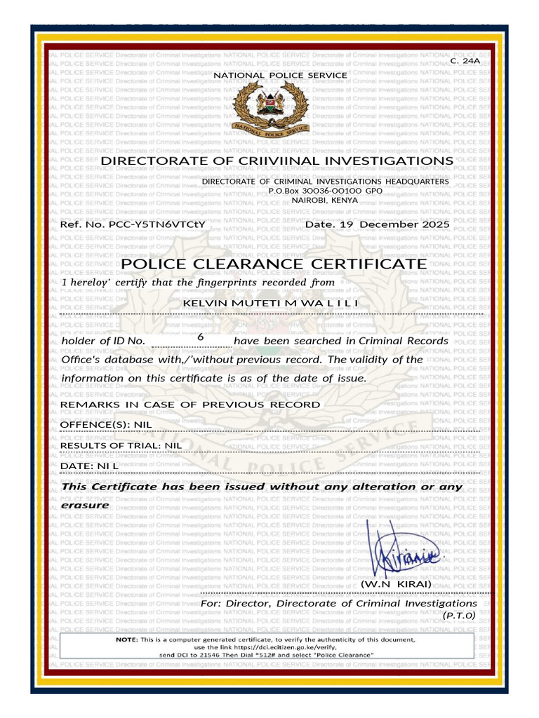 Police Clearance Certificate Kenya | PDF