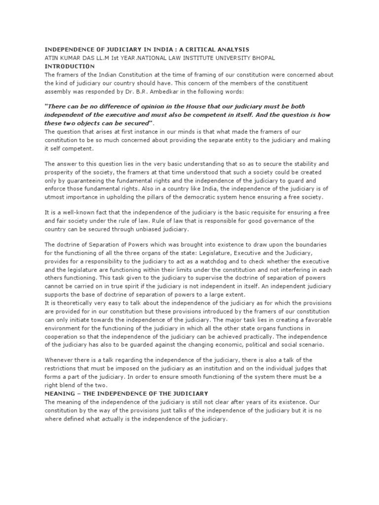 Independence of Judiciary in India | PDF | Judiciaries | Supreme Courts