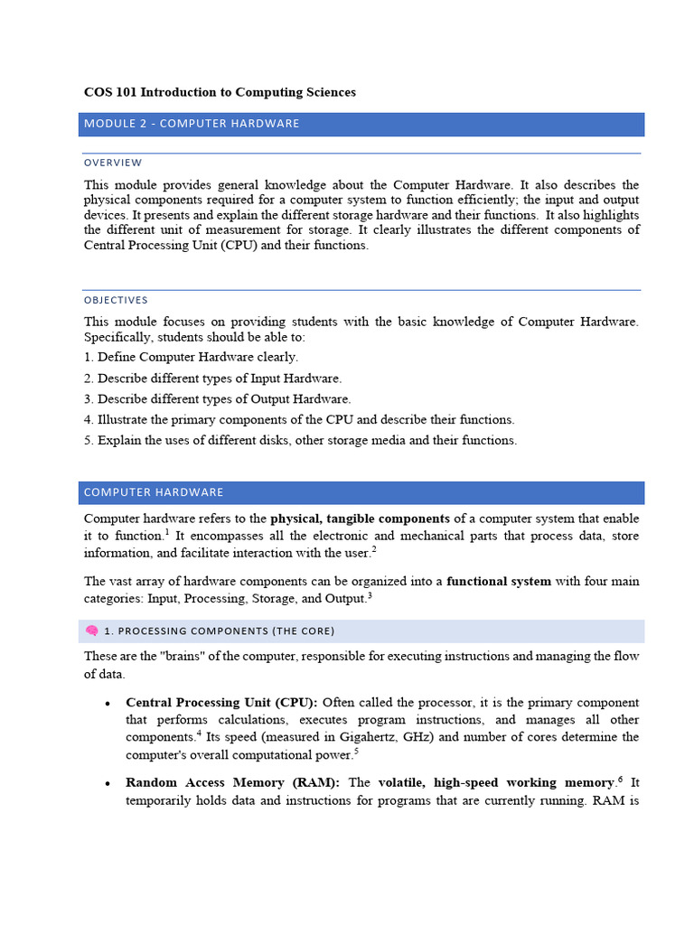 Computer Hardware Essentials Overview | PDF | Solid State Drive ...
