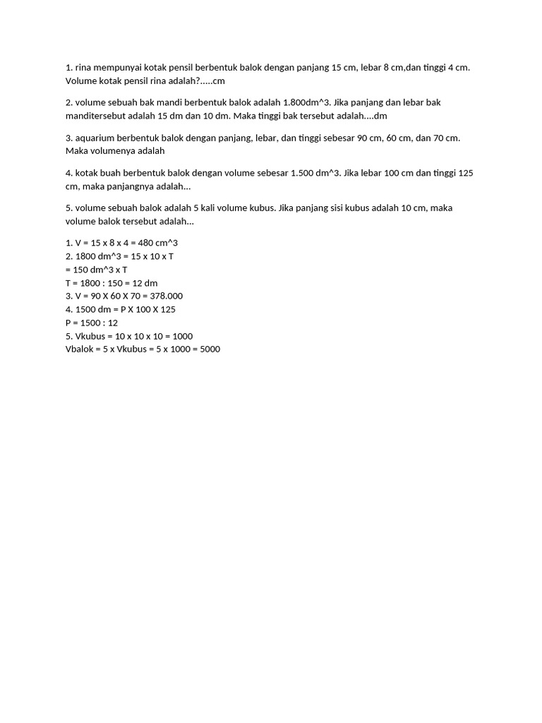 Rumus Volume Balok dan Contoh Soal | PDF