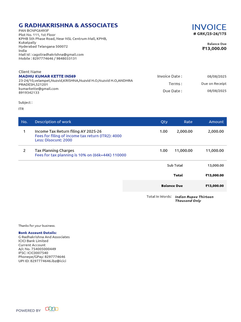 Invoice for Income Tax Services | PDF