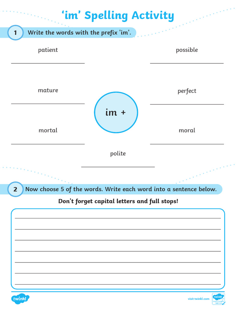'im' Prefix Spelling Activity | PDF