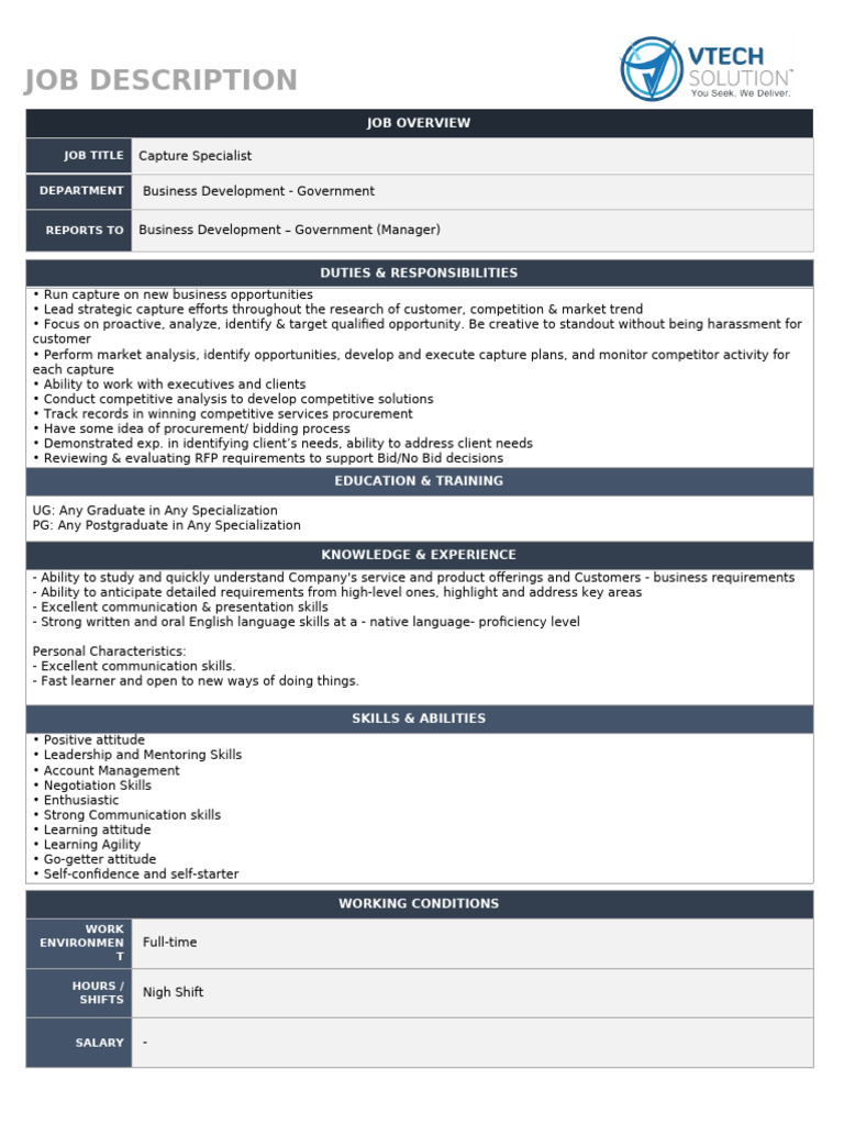 Capture Specialist Job Description | PDF | Skill | Social Psychology