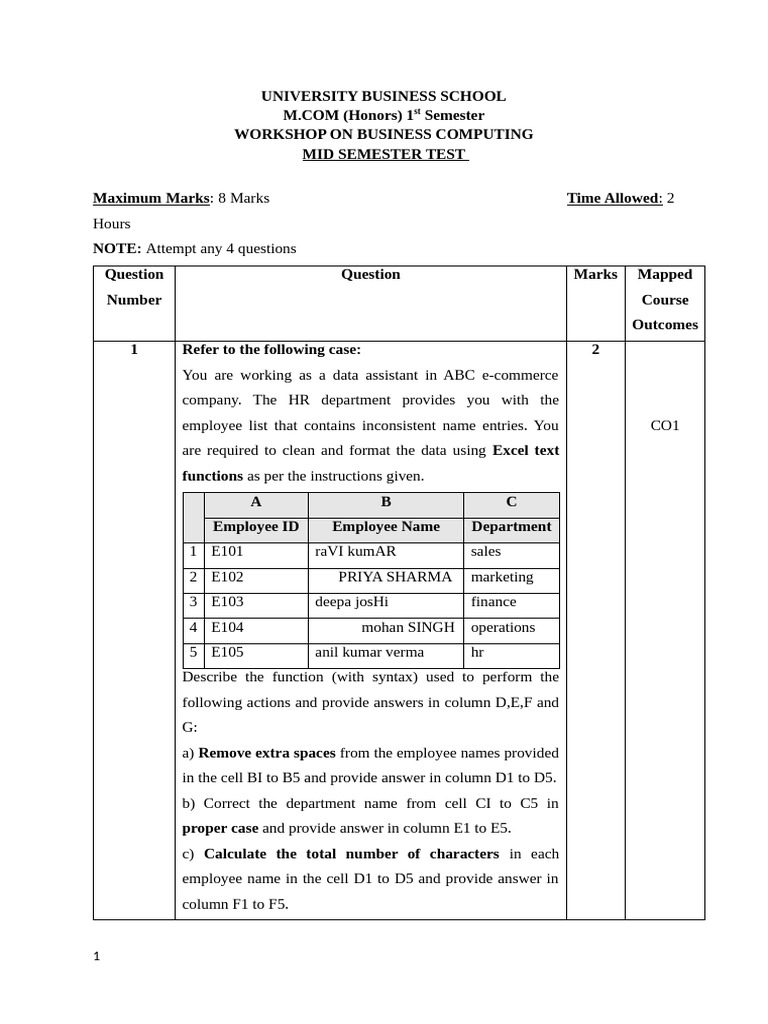 Business Computing Workshop Test | PDF | Theoretical Computer Science ...