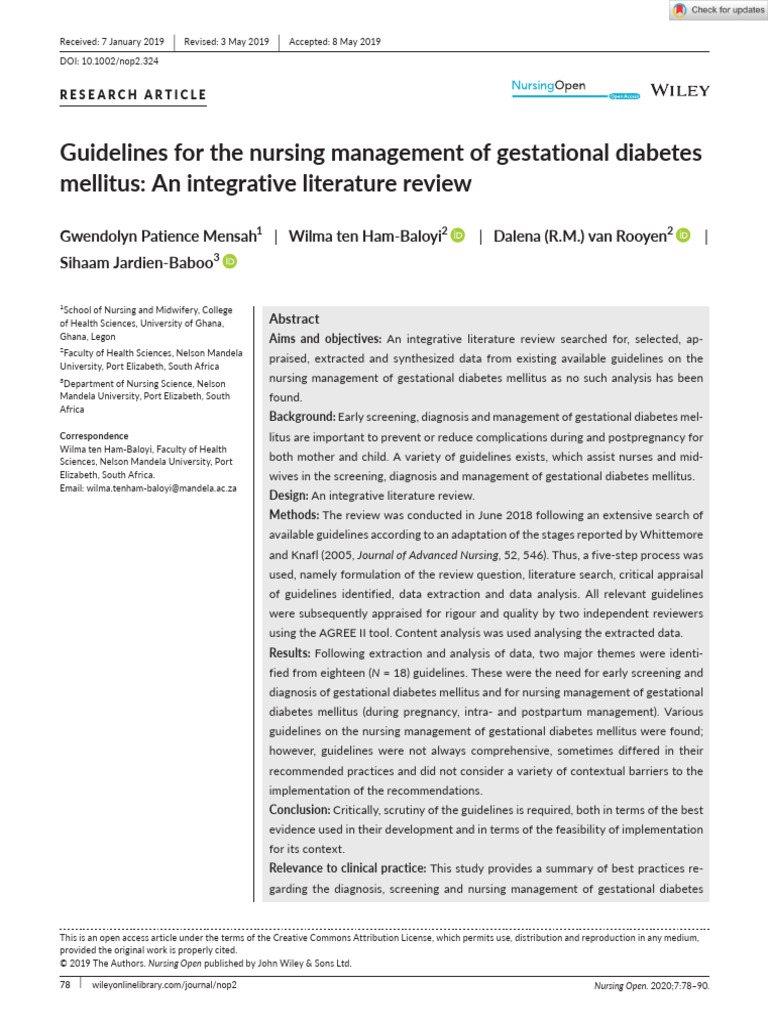 Nursing Guidelines for the nursing management of gestational diabetes ...
