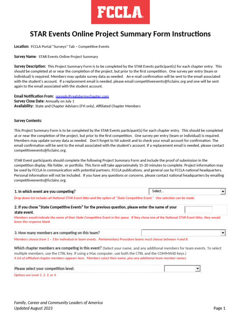 STAR Events Project Summary Form Guide | PDF