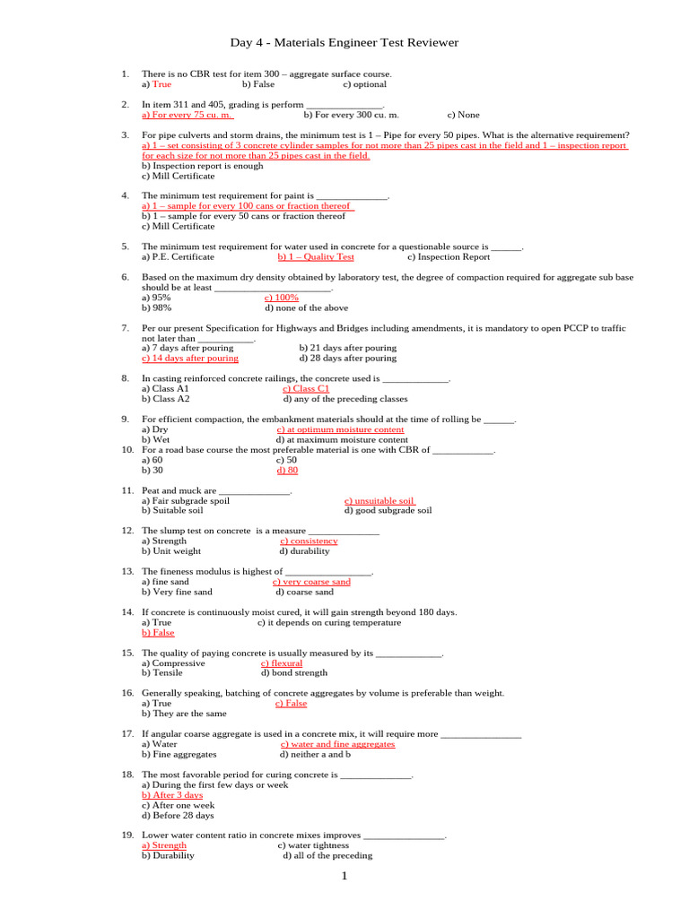 Materials Engineering Test Review Guide | PDF | Concrete | Road Surface