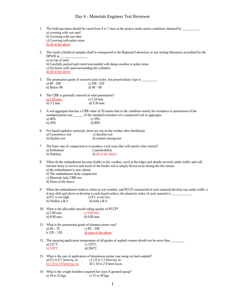 Materials Engineer Test Review Guide | PDF | Concrete | Materials