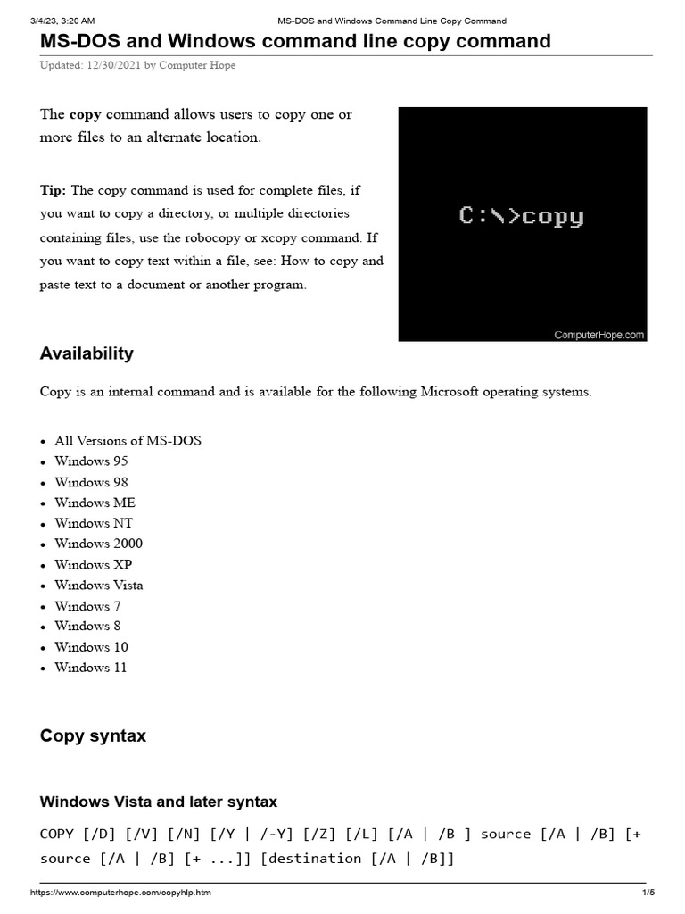 MS-DOS Windows Copy Command Guide | PDF | Computer File | Microsoft Windows