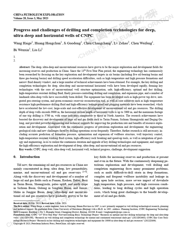 Advances in Deep Well Drilling Tech | PDF | Oil Well | Casing (Borehole)