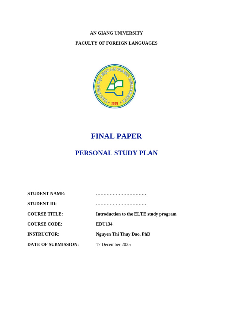 Final Paper_Personal Study Plan | PDF