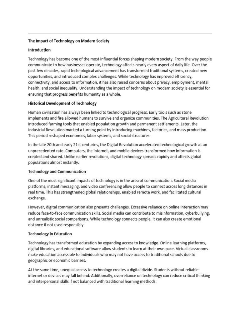 Technology's Impact on Society Today | PDF | Mental Health | Society