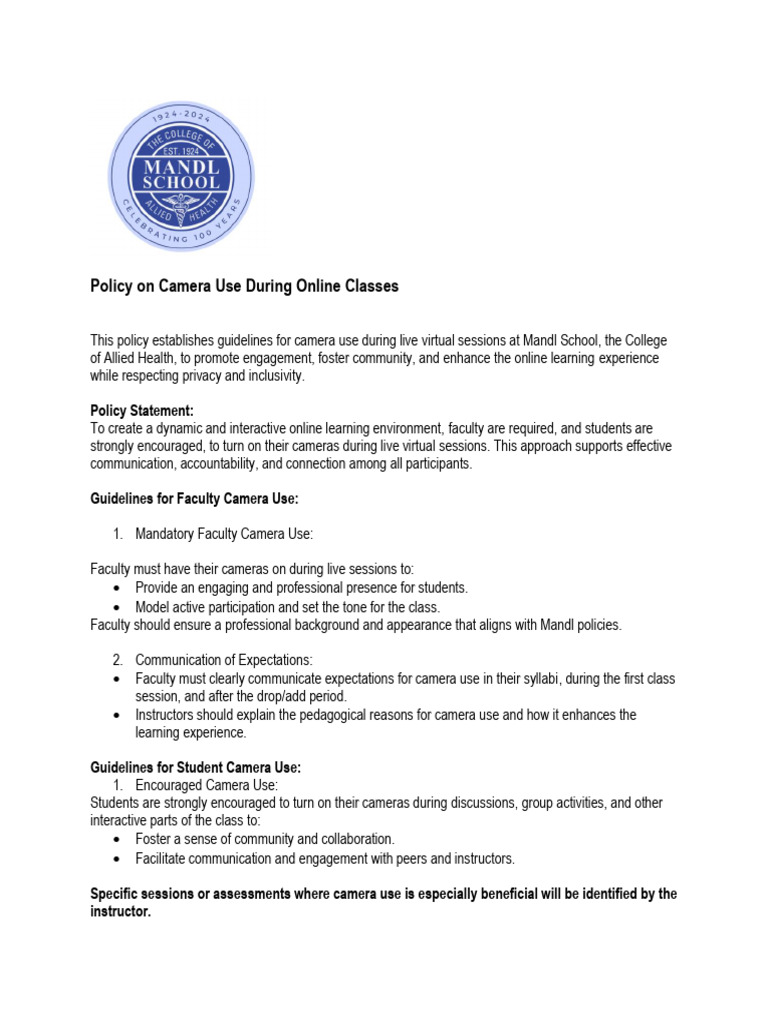 Policy on Camera Use During Online Classes 2 | PDF | Educational ...