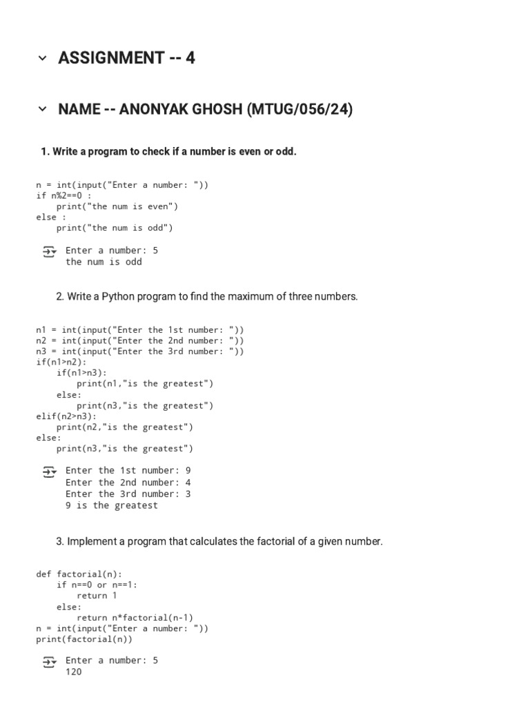 Assignment4(a).Ipynb - Colab (1) | PDF | Computer Programming | Arithmetic