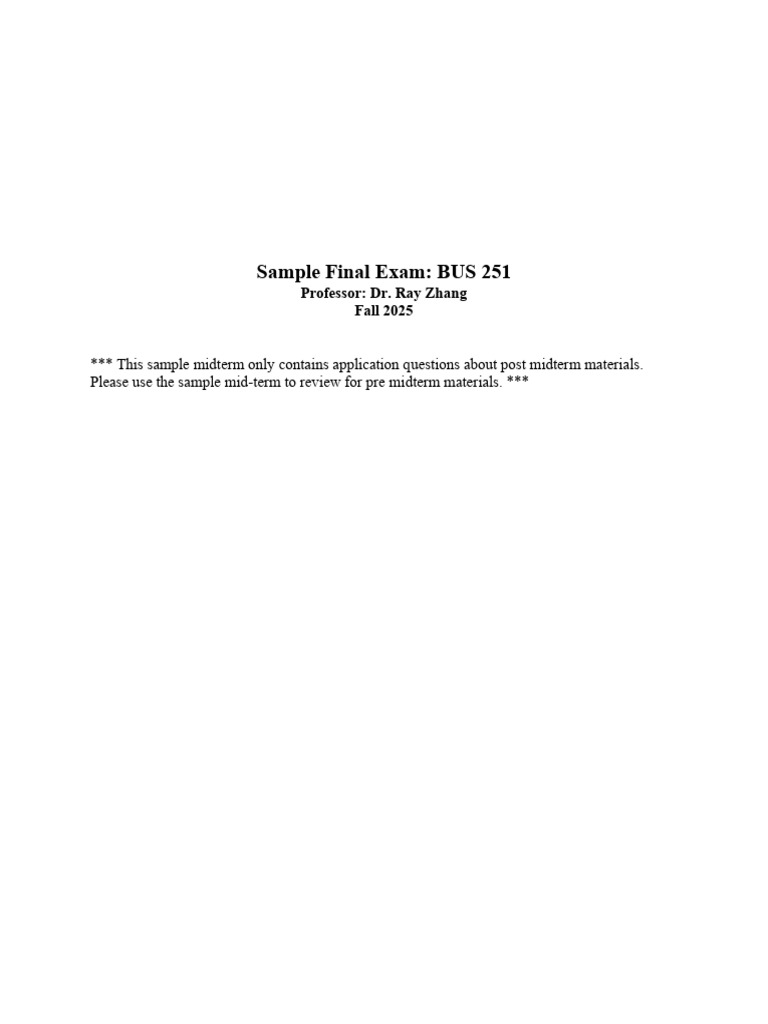 BUS 251 Sample Final Exam Questions | PDF | Expense | Economies