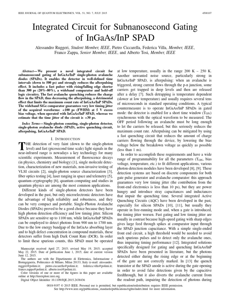 Subnanosecond Gating IC for InGaAs/InP SPAD | PDF