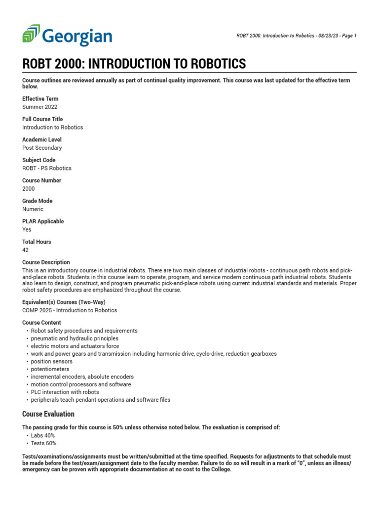 ROBT 2000 - Introduction To Robotics | PDF | Critical Thinking | Robotics
