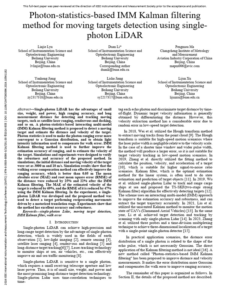 Photon-statistics-based IMM Kalman Filtering Method for Moving Targets ...