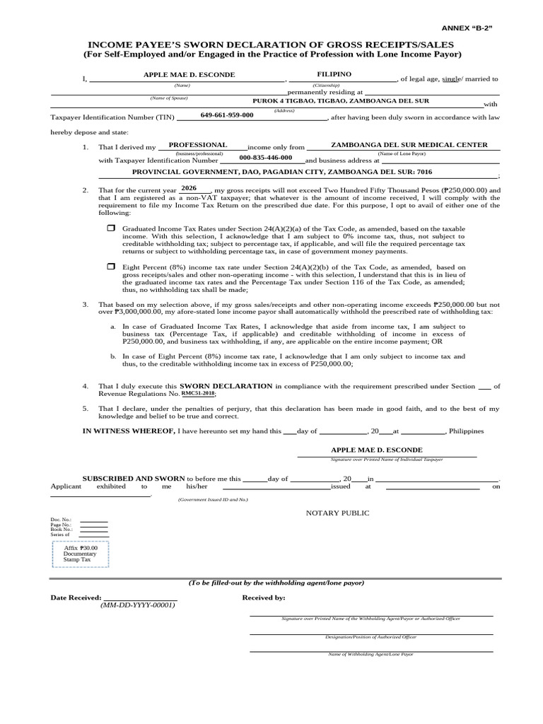 Income Payee's Sworn Declaration Form | PDF | Taxes | Income Tax