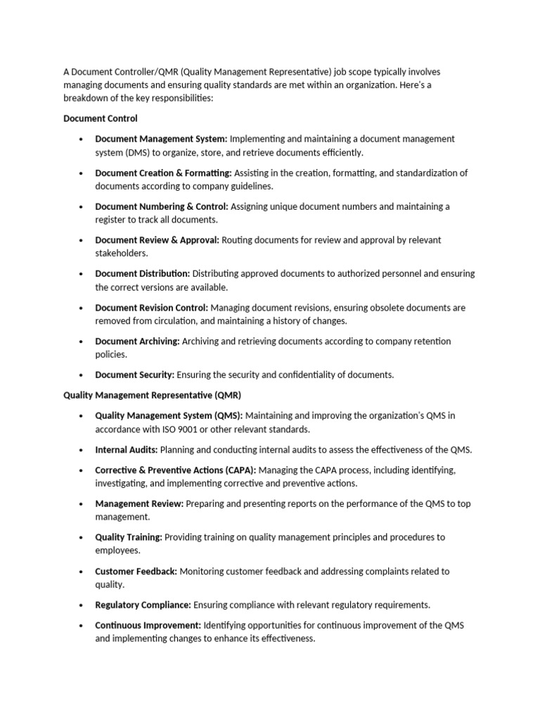 A Document Controller | PDF | Quality Management System | Quality ...