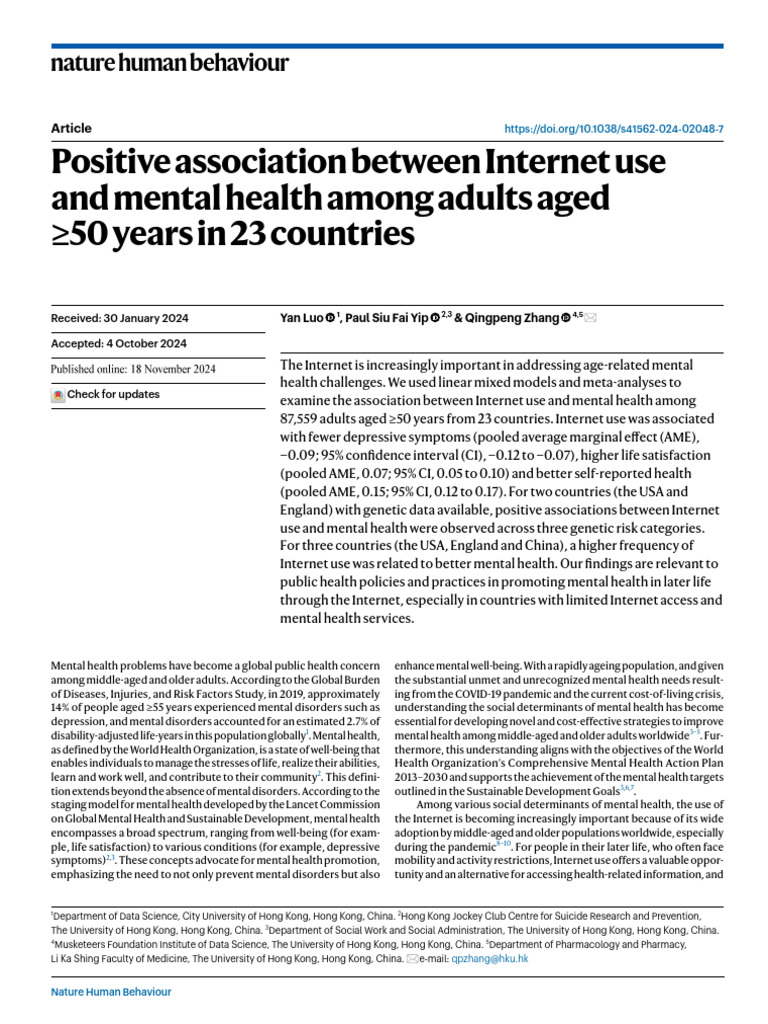 Internet Use Boosts Mental Health in Seniors | PDF | Mental Health ...