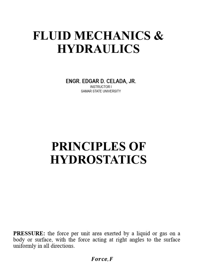 Fluid Mechanics: Hydrostatics Principles | PDF | Pressure | Pressure ...