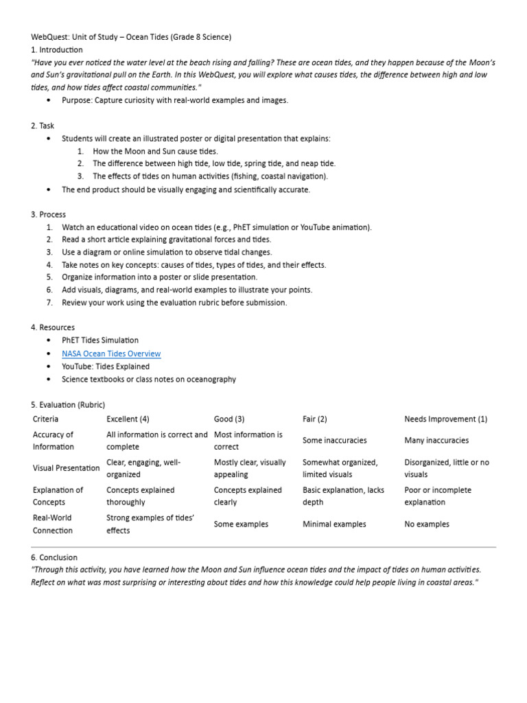 Web Quest | PDF | Tide | Oceans