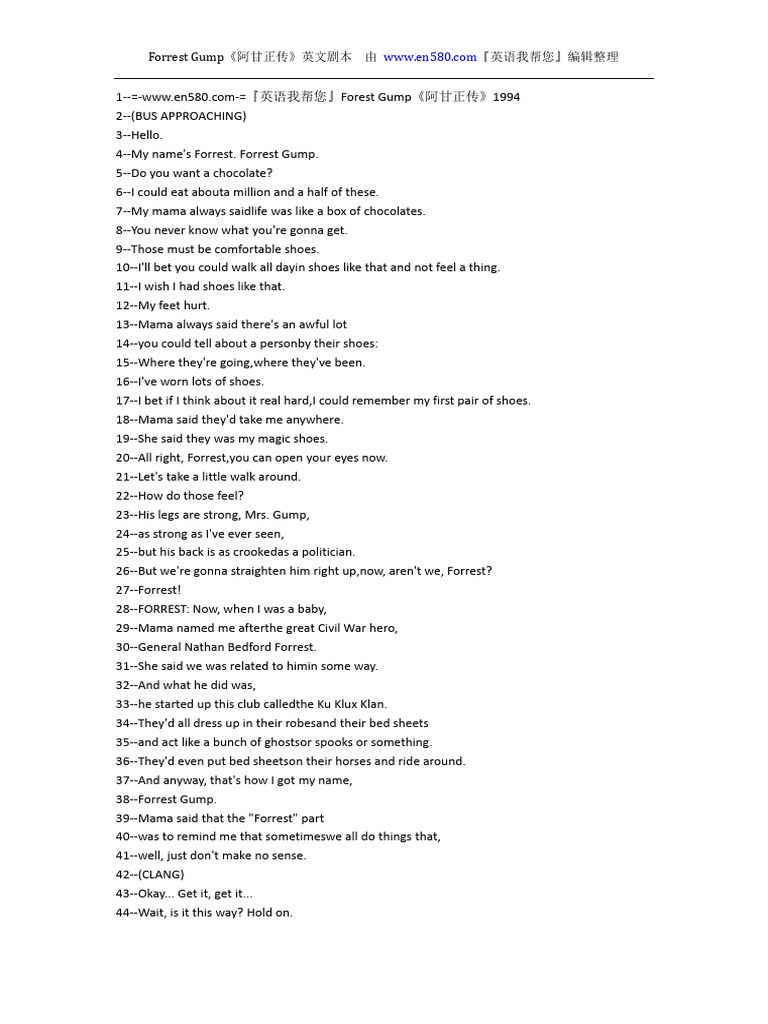 Forest Gump Script in English | PDF