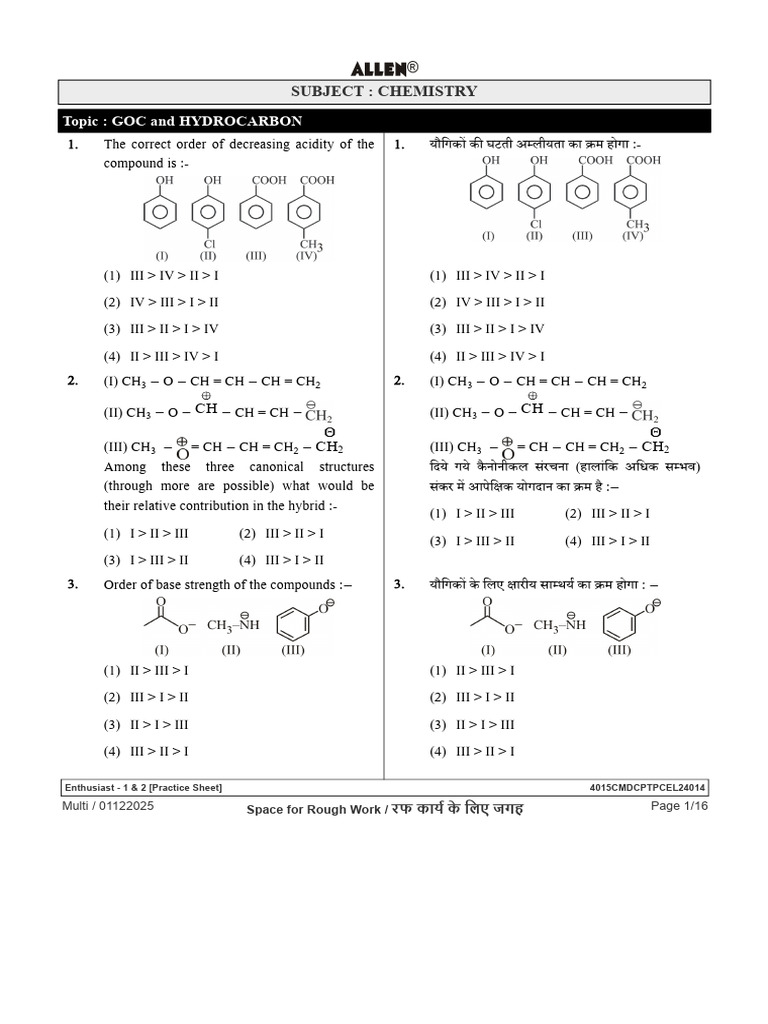 Goc & HC - Chemistry - 4015cmdcptpcel24014-Allen - 251201 - 181301 | PDF