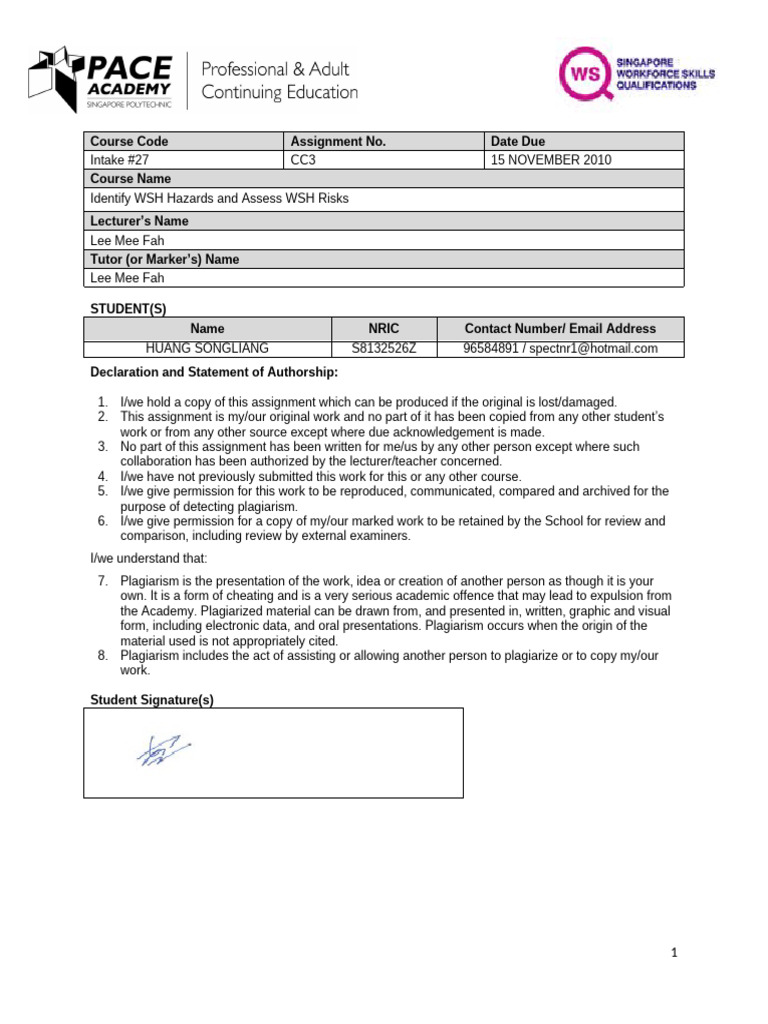Intake27_CC3_Identify WSH Hazards and Assess WSH Risks | PDF | Toxicity ...