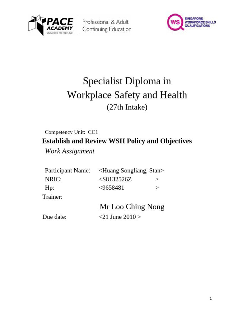 Intake27_CC1_Establish and Review WSH Policy and Objectives | PDF