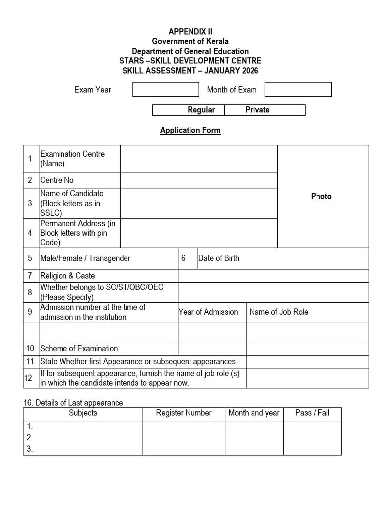 Kerala Skill Assessment Application 2026 | PDF