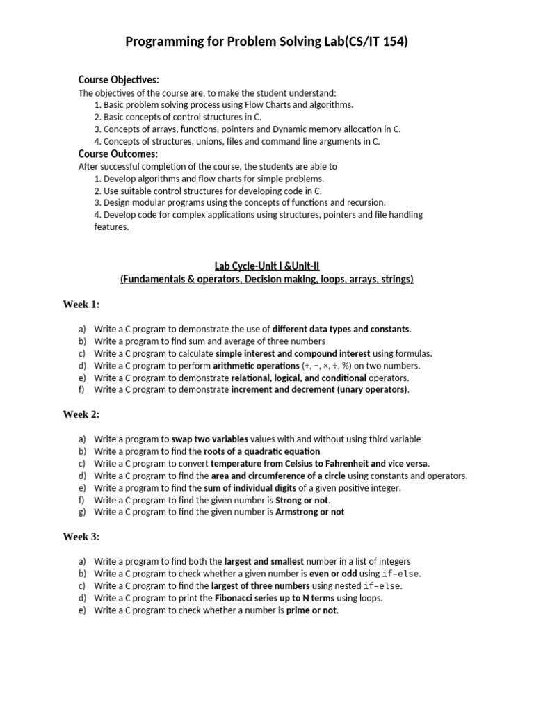Updated Lab Cycle PPS y25 | PDF | Computer Program | Programming