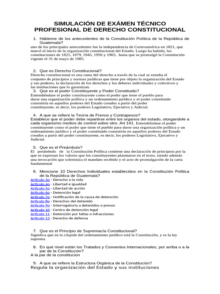 EXAMEN DE DERECHO CONSTITUCIONAL | PDF | Constitución | Ministerio ...