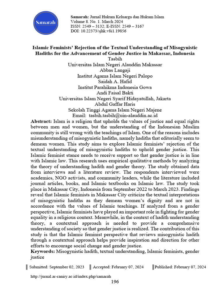 Islamic Feminism and Misogynistic Hadiths | PDF | Feminism | Gender Studies