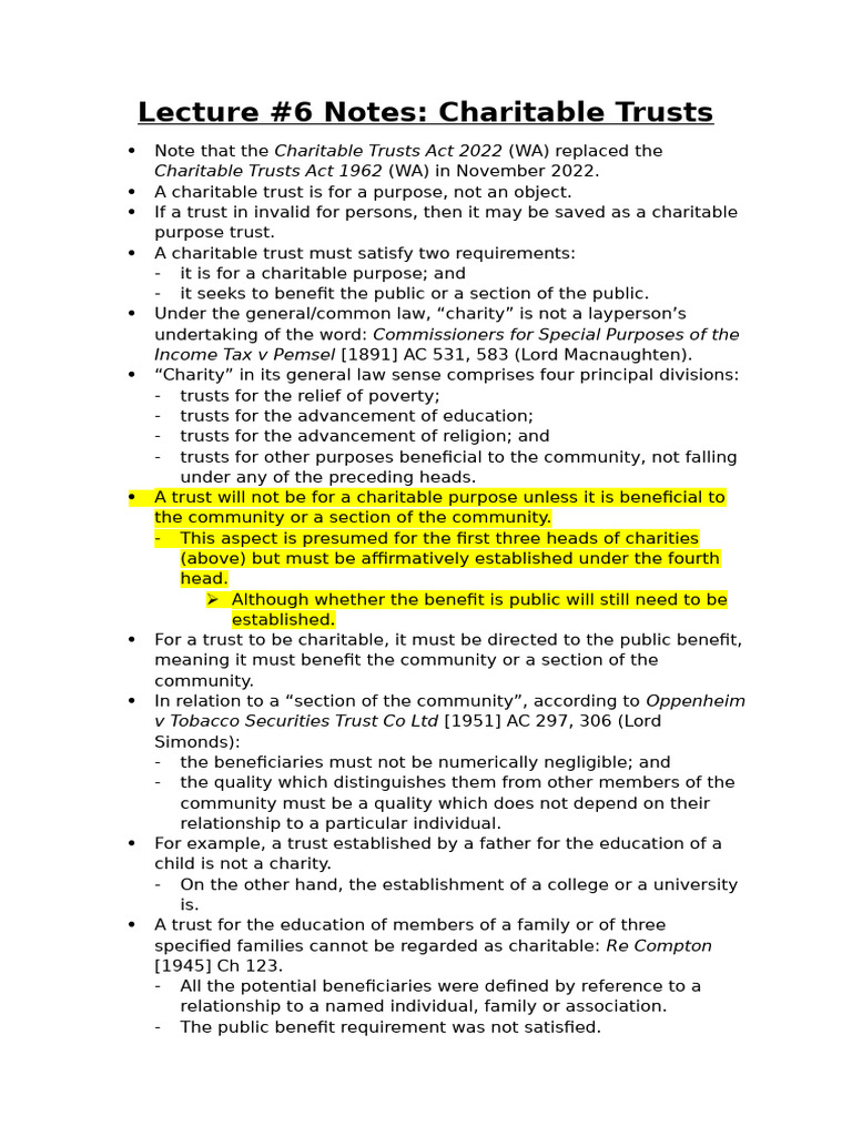 Lecture 6 Notes | PDF | Wills And Trusts | Private Law