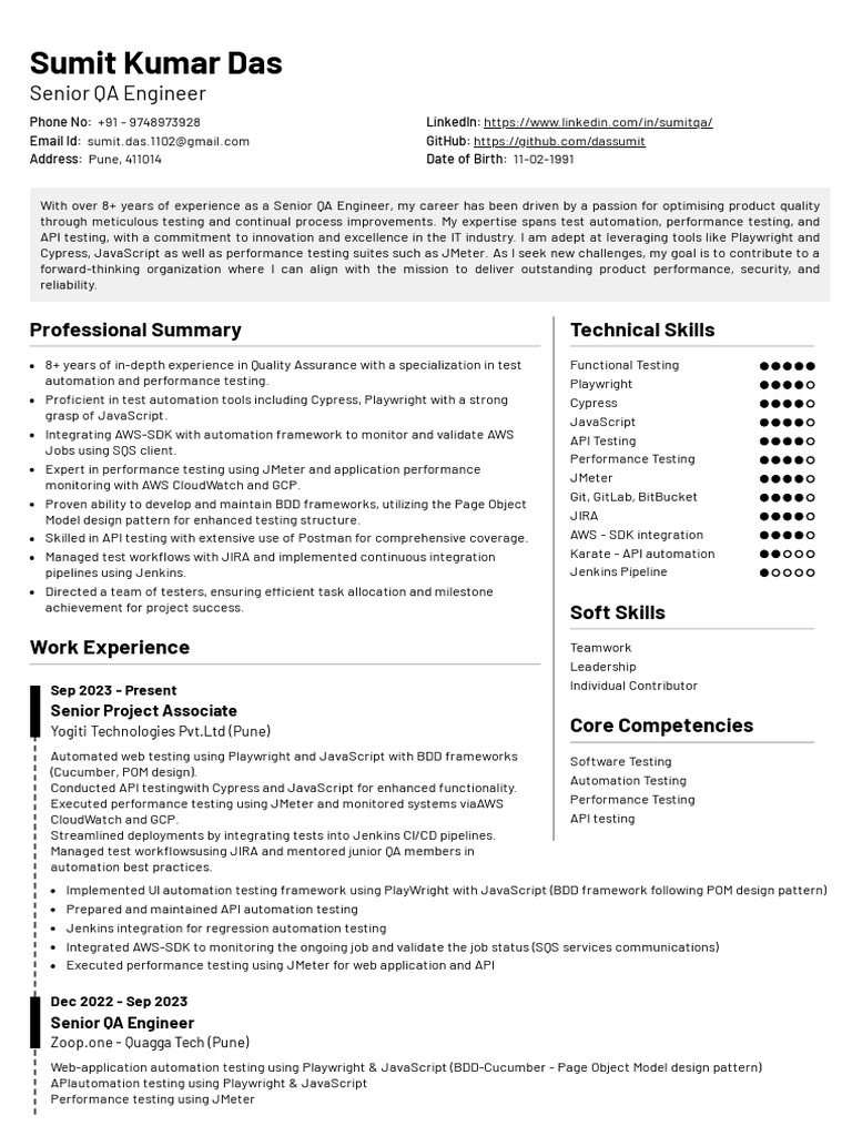 Senior QA Engineer Skills & Experience | PDF | Selenium (Software ...