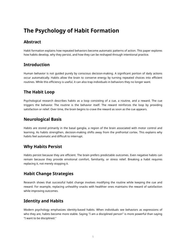 Research Paper — the Psychology of Habit Formation | PDF | Habits ...