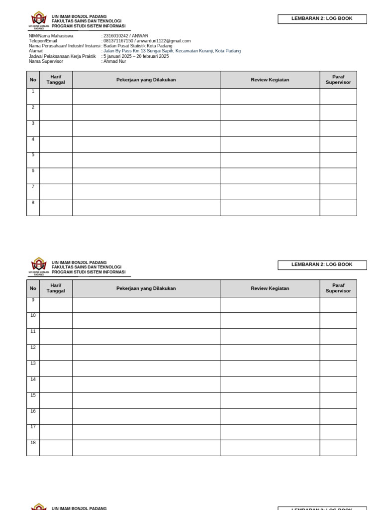 Lembaran 2 Log Book | PDF