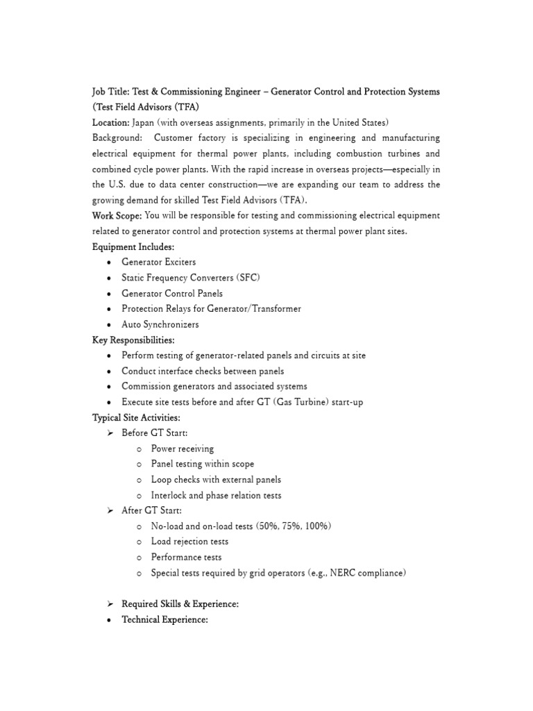 Curated visual reference: Visual Reference: Testing Commissioning Enginner For Generators Pdf Electric Generator