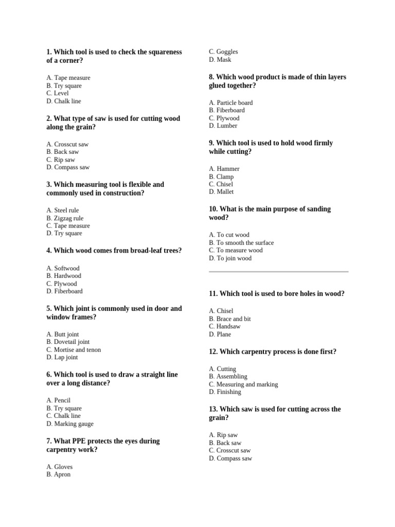 Carpentry Let Questions | PDF | Wood | Carpentry