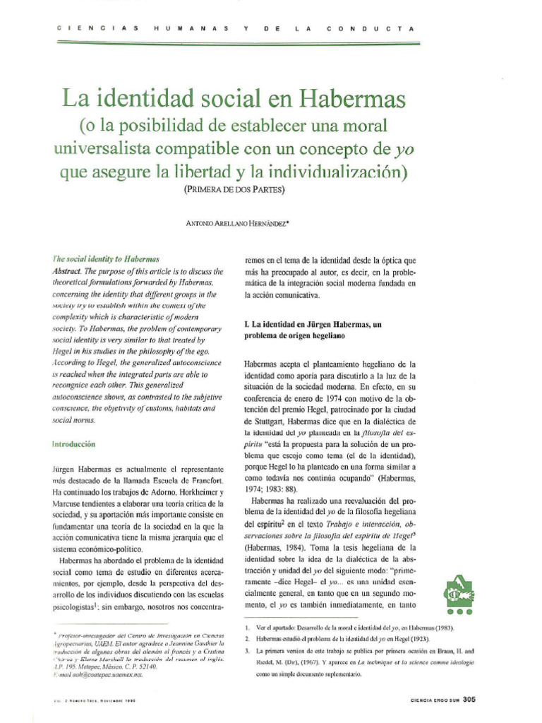 La Identidad Social en Habermas | PDF