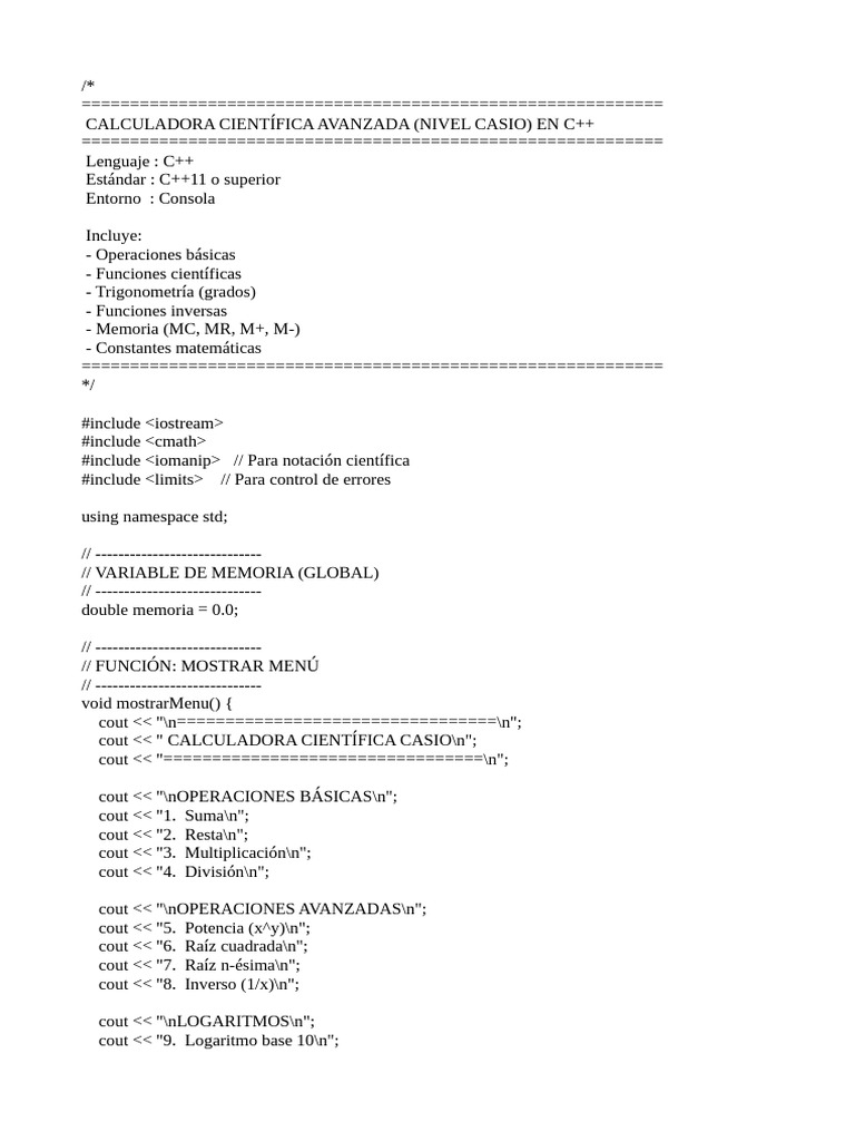 Calculadora Científica C++ Avanzada | PDF