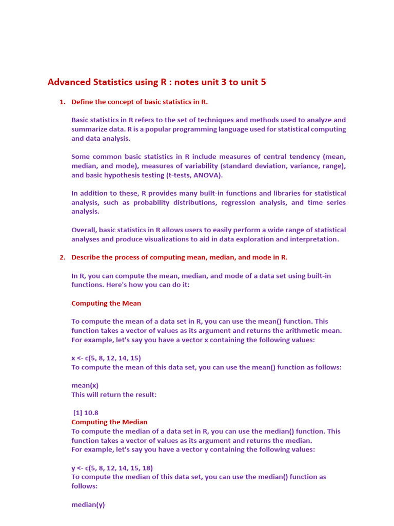304 BA- Advanced Statistical Methods Using R Notes Till Unit 3 to Unit ...