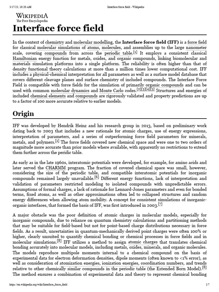 Interface Force Field in Molecular Simulations | PDF | Force Field ...
